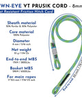 Sewn-eye VT Prusik Cord 8mm for Slack Tending Pulley Kit For Doubled Rope Climbing DDRT System with specifications