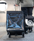 On Wheels Grocery Cart 54L Capacity Foldable Rolling Tote with black design, drawstring bag, and 360 degree wheels for heavy loads.