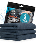 Workhorse Pro Microfiber Towels For Cars, 16x16 Inch, ultra soft, scratch-free, 3 pack shown on a white background.
