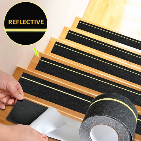 4 Inch By 33 Foot Anti Slip Tape With Reflective Stripe For High Traction On Stairs And Steps Black And Yellow Non Skid Grip Tape applied