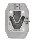 2 Pack Aluminum Air Compressor Cylinder Heads For 4/3/5P, 48mm By 72mm, Pneumatic Drive, Dual Heads, Cast Aluminum With Cooling Cover And Solid Heat Dissipation For Your Air Tool Setup, displayed with G1/2in threads and specific measurements