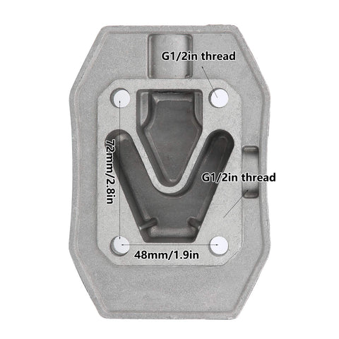 2 Pack Aluminum Air Compressor Cylinder Heads For 4/3/5P, 48mm By 72mm, Pneumatic Drive, Dual Heads, Cast Aluminum With Cooling Cover And Solid Heat Dissipation For Your Air Tool Setup, displayed with G1/2in threads and specific measurements