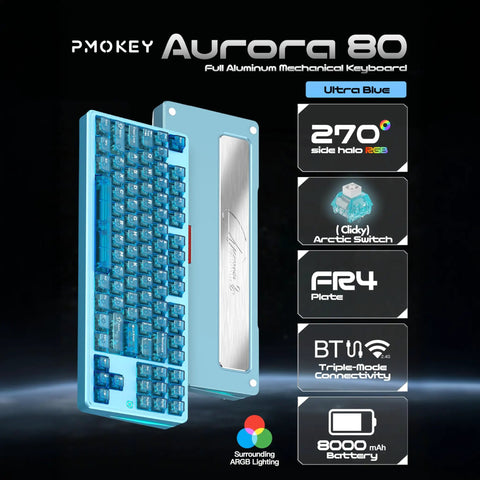 Built Damn Tough Full Aluminum Wireless Mechanical Keyboard With Hot Swappable Switches And Smart Tri Mode Pairing Featuring Custom Rgb Lighting 8000Mah Cell displaying ultra blue color with Arctic switches.