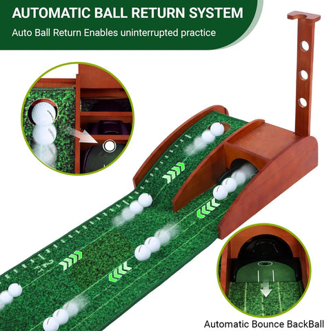 Portable Golf Putting Mat With Auto Ball Return For Indoor And Outdoor Practice 8Ft Length Realistic Green Speed