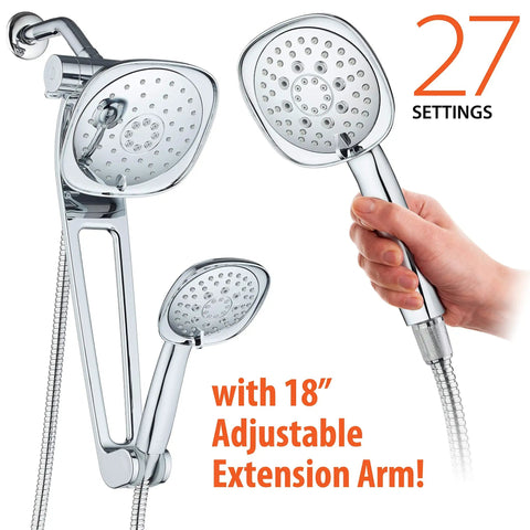Next Level High Pressure Square 3 Way Luxury Spa Shower System with adjustable 18 inch extension arm, rain head, and handheld