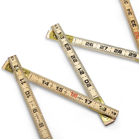 Five Eighths Inch Eight Foot Red End Wood Rule With Six Inch Slide Rule Extension For Inside Measurements Brass Joints And End Caps Dual Sided Markings