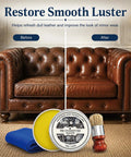 Comparison of sofa before and after using All In One Leather And Wood Furniture Salve With Brush Set Deep Conditioning Wax.
