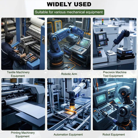 Various machinery with robotic arms used in industrial automation and precision machine tools.