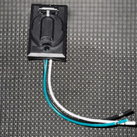 Heavy Duty Grounded Outdoor Convenience Outlet with wires, rugged design suited for yard tools and weekend tailgate hookups.