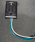Heavy Duty Outdoor Grounded Receptacle With Waterproof Dust Cover Pole Mount Electrical Plug showing black housing with wires.