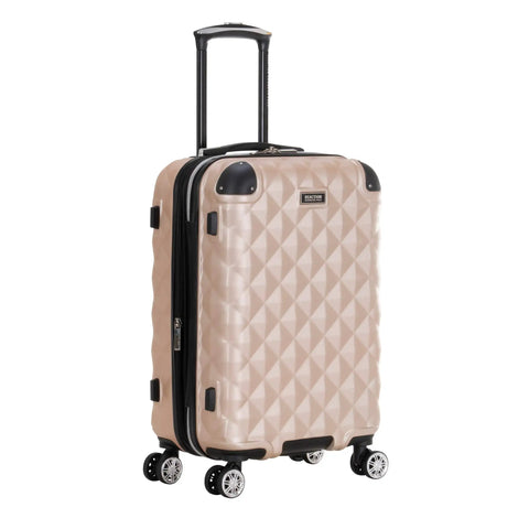 Diamond Tower Hardside Luggage With Expandable Design Rose Gold Finish Eight Wheel Spinner Travel Case Lightweight Twenty Inch Carry On