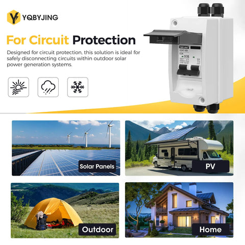 DC 63 Amp Solar Panel Disconnect Switch Heavy Duty Two Pole Miniature Circuit Breaker Box 1000V Outdoor IP65 Weatherproof
