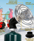 Portable Propane Heater for Outdoors with foldable tank holder, showing aluminum reflective design and stainless steel burner.
