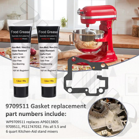 All-in-One Worm Gear Kit For 5Qt And 6Qt Stand Mixers with food grease and gasket, compatible with Whirlpool KitchenAid