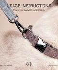 Close-up of a screw-in swivel hook clasp attached to a dog's collar, showcasing the clasp's secure connection and design.