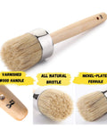 Chalk And Wax Paint Brush, 2 Inch Round Head For Furniture Projects, Natural Bristles For Smooth Application, Varnished Handle