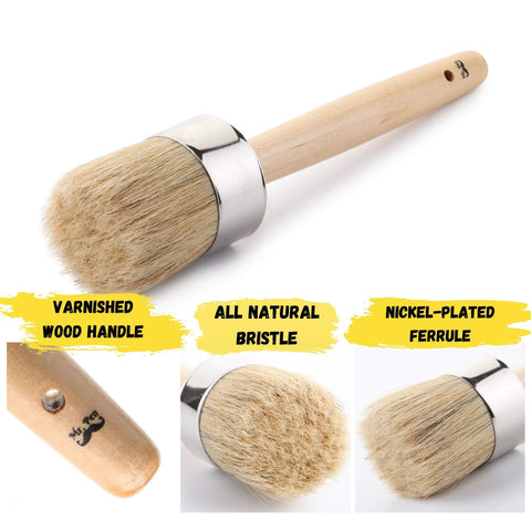 Chalk And Wax Paint Brush, 2 Inch Round Head For Furniture Projects, Natural Bristles For Smooth Application, Varnished Handle