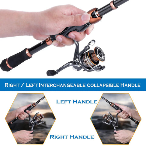 Close-up of Bronze Warrior Toray IM6 Carbon Matrix Telescopic Fishing Rod And Spinning Reel Combo with interchangeable handle
