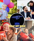 Collage of people receiving gifts with a Dope 3D Optical Illusion Night Light With Color Changing LEDs in the center.