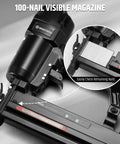 Close-up of 2 In 1 Pneumatic Brad Nailer And Stapler 18 Gauge showing 100-nail visible magazine feature.