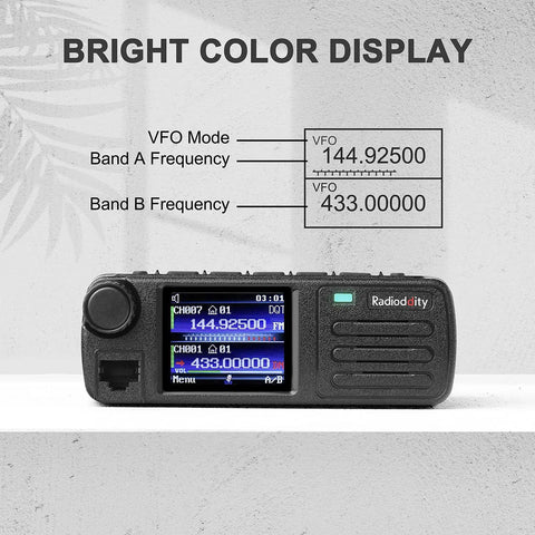 Front view of DB-25D Pro Dual Band DMR Mobile Radio With 20W Output, GPS APRS, UHF VHF, 500K DMR Contacts, bright color display