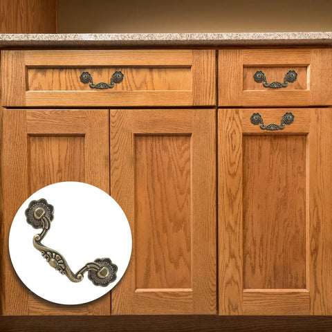 Wooden cabinets with Six Piece Set Of Vintage Drop Bail Drawer Pulls In Antique Bronze Finish, 3 Inch Hole Spacing And 4 Inch Total Length