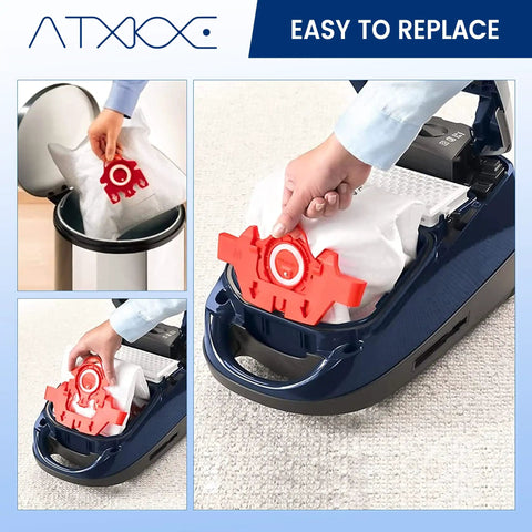 FJM Vacuum Bag Replacement Set Compatible With Canister Type FJM 3D Efficiency being installed into a vacuum cleaner.