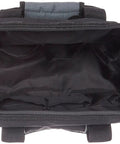 Top view of a Durable Wear-Resistant 12-Inch Tool Bag With 16 Pockets, Adjustable Shoulder Strap, open interior in black and gray.