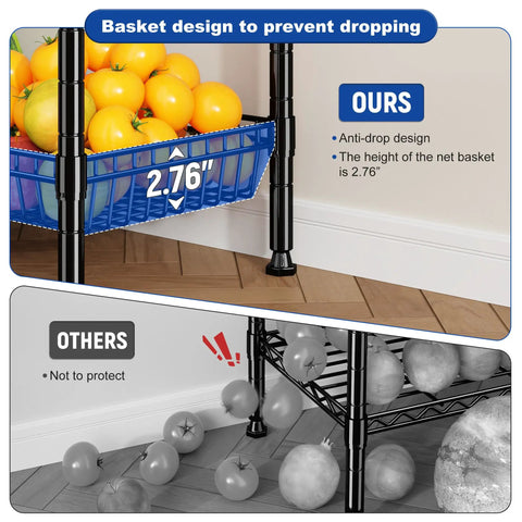 Ultra Sturdy 7 Tier Wire Shelving Unit With Basket Shelf And Wheels For Pantry Kitchen Or Office Storage Adjustable Shelves Waterproof And Rust Proof Metal Four Side Hooks For Ladles Towels And More 72 Inch Tall basket shelf with 2.76-inch anti-drop side for fruit storage