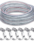 Heavy Duty Steel Wire Flexible PVC Vacuum Hose 1 Inch Inner Diameter 10 Ft With Fasteners Reinforced Clear Tubing coiled with 6 clamps