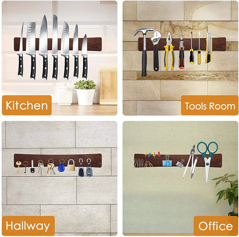 16 Inch Acacia Wood Magnetic Knife Strip Wall Mount For Kitchen Heavy Duty Knife Holder And Utensil Organizer with tools and keys