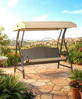 Outdoor view of GCS00229C swing with Beefed Up Replacement Canopy Top Cover, Classic Sand RipLock 350 fabric, in garden setting
