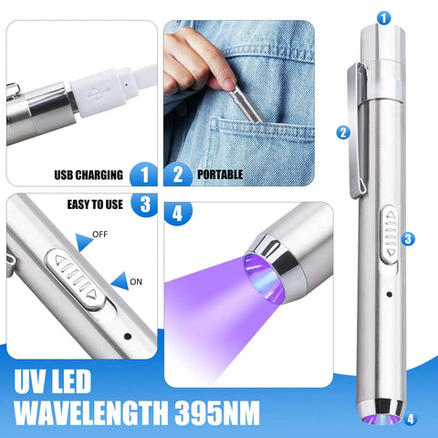 Dope UV Resin Kit With Light For Quick Curing And Strong Bonding features a rechargeable 395nm flashlight with USB charging and portability.