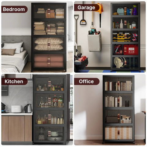 Stackable Storage Bins With Lids And Lockable Cabinet 720 Quart Capacity Foldable Storage Boxes in bedroom, garage, kitchen, office
