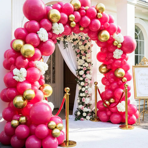 Hot Pink Balloons 154pc Set In 18, 12, 10, And 5 Inch Latex For A Lit Balloon Arch Kit And Garland, Magenta Pink Party Decor