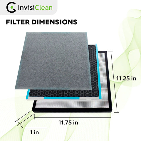 True HEPA And Activated Carbon Replacement Filter For Aura IC-5018 And Sensa IC-5120 Air Purifiers, dimensions shown
