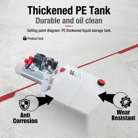 Single Acting Hydraulic Pump And 6 Quart Power Unit Kit 12V DC 3200 PSI with plastic reservoir and SAE 6 connector
