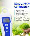PH Meter Pen With Float For Hydroponics And Water Testing, 0.1 pH Accuracy, in garden setting, showing calibration instructions