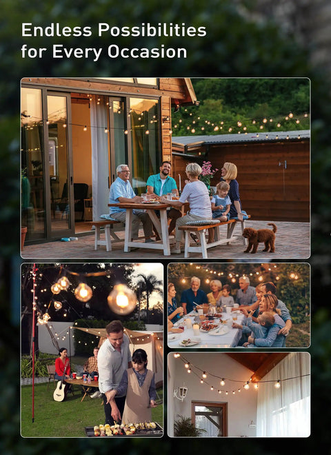 55Ft G40 Globe String Lights With 52 Edison Glass Bulbs And 2 Spare, Waterproof Connectable Patio Lights for outdoor gatherings