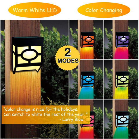 Outdoor Solar Wall Lights Set Of 8 With Dual Modes Warm White And Color Changing LEDs Waterproof Pathway Deck Fence Patio Stair Garden Lighting illuminated with warm and color modes