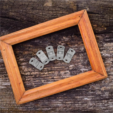 Offset Canvas Clips 100 Pcs Metal Z Shape Brackets inside wooden frame on rustic surface