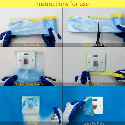 Instruction steps for using Masking Paper With Tape 6 Pack For Automotive Painting And Home Projects Heavy Duty Tear Resistant