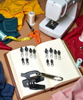 Six Pack Universal Zipper Repair Kit Set With Replacement Sliders And Teeth Instant Fix for DIY sewing and crafts.