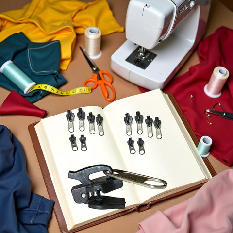 Six Pack Universal Zipper Repair Kit Set With Replacement Sliders And Teeth Instant Fix for DIY sewing and crafts.