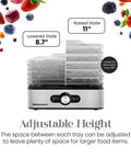 Kitchen Workhorse Food Dehydrator Featuring Durable Stainless Steel Trays And Adjustable Temperature Dials, showcasing adjustable tray heights.