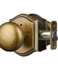 Privacy Door Knob For Interior Doors In Antique Brass, Classic Decorative Hardware For Bedroom Or Bathroom, side angle view