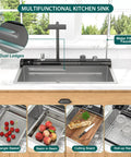 Slick Smart Waterfall 30 Inch Drop In Kitchen Sink With Single Bowl, 16 Gauge 304 Stainless Steel Workstation with accessories