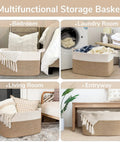 Oversized Woven Blanket Storage Basket, 21.6 Inch Long By 14.9 Inch Wide By 11.8 Inch High, 75L Capacity, in bedroom and laundry room.