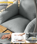 Close-up of grey cushion on Hanging Egg Chair With Adjustable Footrest And Stand For Indoor And Outdoor Use Wicker Swing Chair With Cushion Supports Up To 330 Lbs Cozy Chill Lounge For Patio Bedroom Garden In Grey