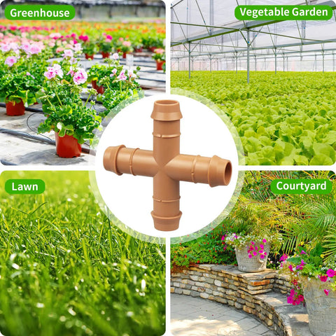 Four Way Cross Tee Fittings For One Half Inch Drip Irrigation Tubing Pack Of Twelve Barbed Cross Connectors